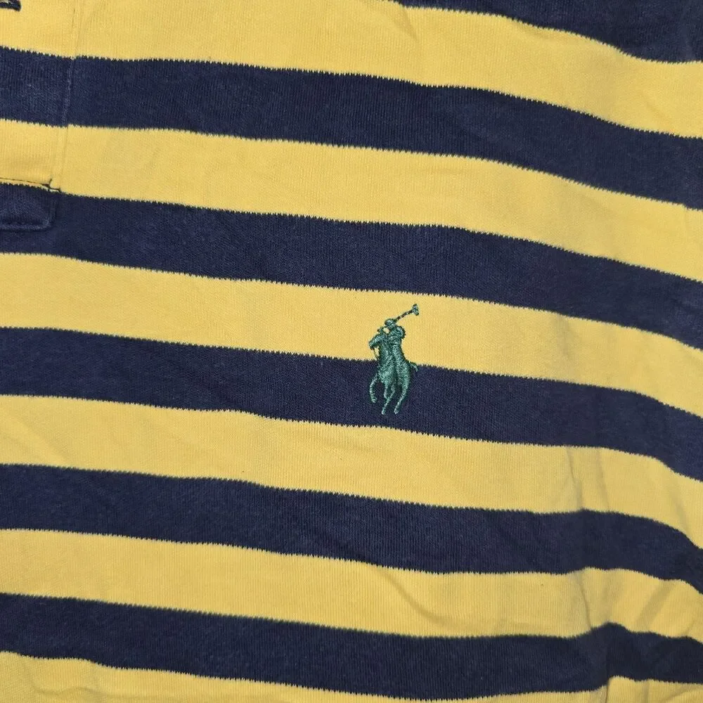 Polo Ralph Lauren Yellow Navy Striped Polo Shirt Short Sleeve Size Large